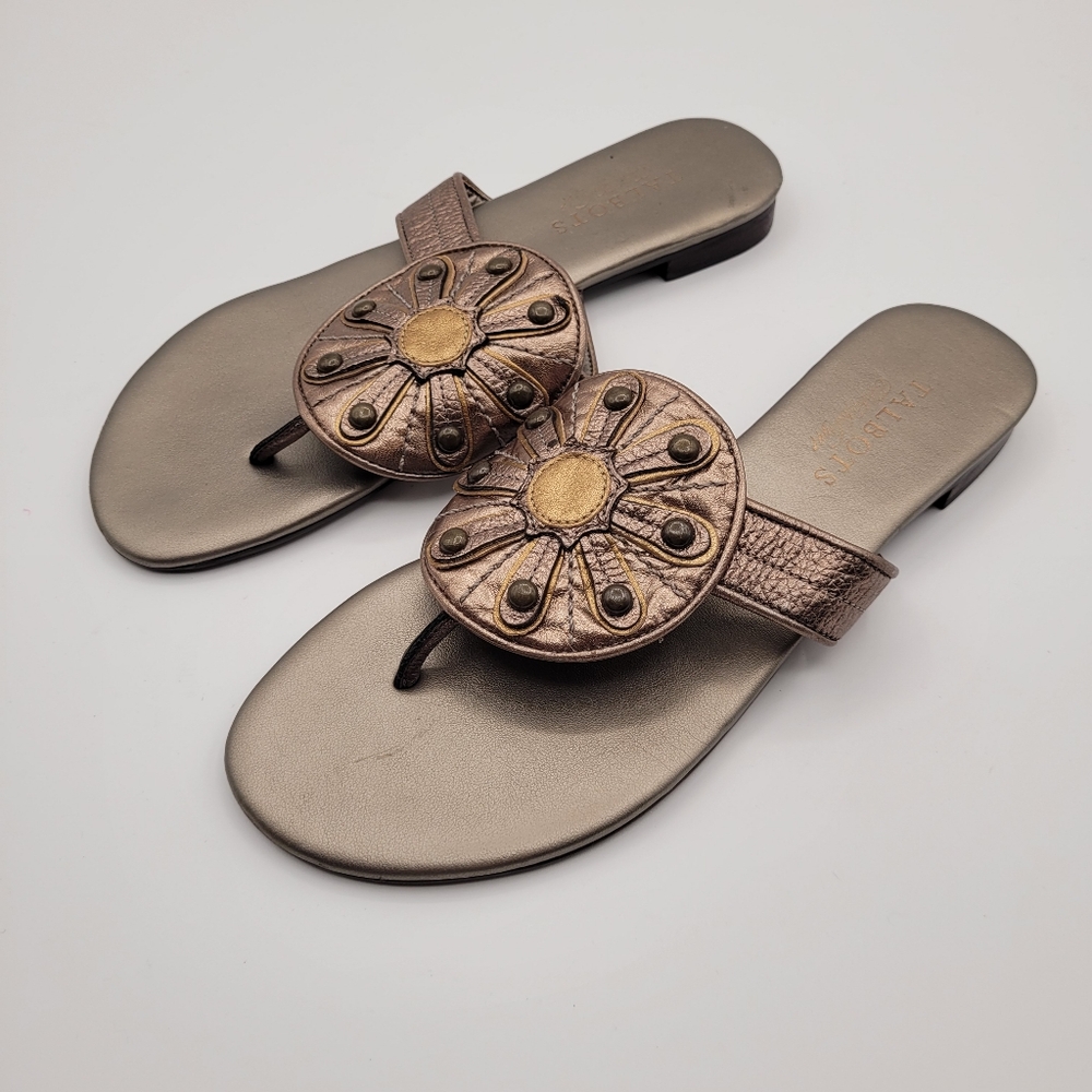 Talbots Woman's Sandals MetallicAnthracite leather Thong Flip Flop Size 7 - Picture 3 of 10